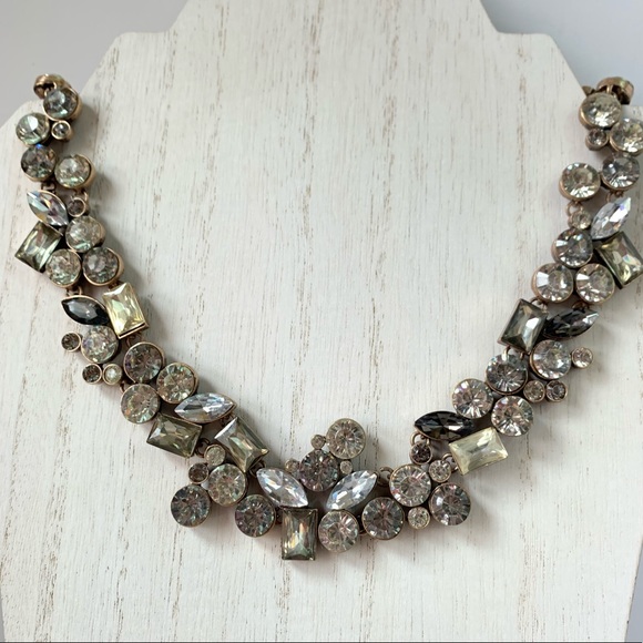Brass Rhinestone Statement Necklace Geometric - Picture 1 of 7
